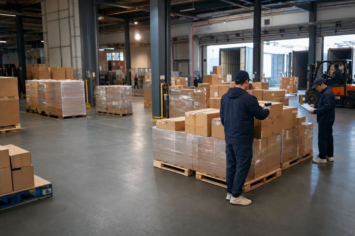 Mixed supplier cartons grouped and checked for order consolidation