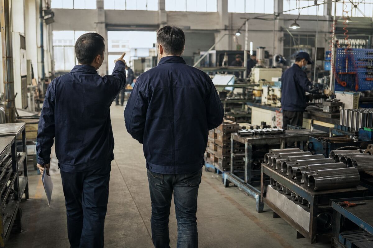 Sourcing professionals following production at a supplier facility